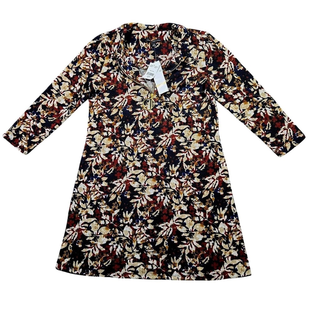 NWT R&K Originals Sweater Dress‎ Size M Gold Accents Multicolor Floral Knit